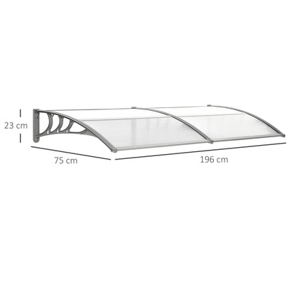 Outsunny Front Door Canopy Outdoor Awning Aluminium Rigid Plastic Polycarbonate Rain Shelter UV Water Rain Resistant 196 x 75cm Clear