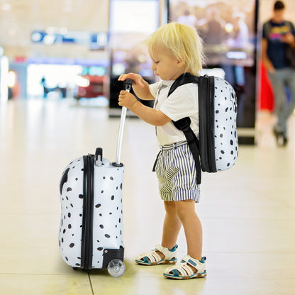 2 Pieces Kids Luggage Set with Wheels and Height Adjustable Handle-White &amp; Black