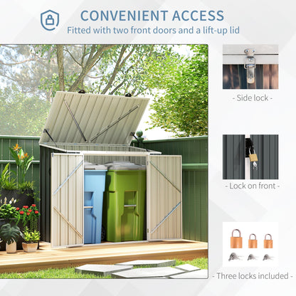 Outsunny 5ft x 3ft Garden 2-Bin Steel Storage Shed, Double Rubbish Storage Shed, Hide Dustbin w/ Locking Doors and Openable Lid