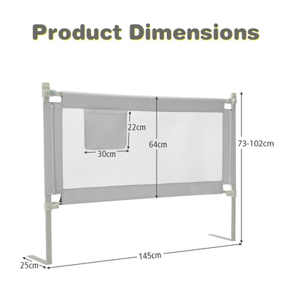 145cm Height Adjustable Bed Rail with Storage Pocket and Safety Lock-Grey