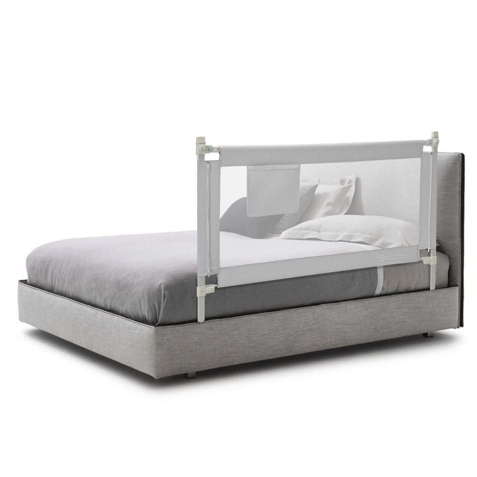 145cm Height Adjustable Bed Rail with Storage Pocket and Safety Lock-Grey