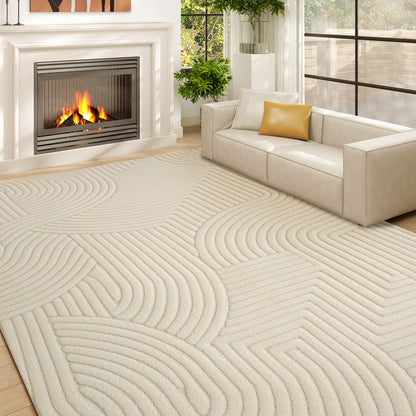 HOMCOM Modern Geometric Rug, Thick & Plush, Non-Slip, 160 x 120 cm â Cream, Living Room/Bedroom/Office