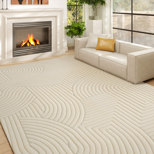 HOMCOM Modern Geometric Rug, Thick & Plush, Non-Slip, 160 x 120 cm â Cream, Living Room/Bedroom/Office
