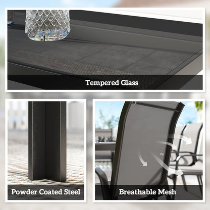 Outsunny 9 Pieces Garden Dining Set, Outdoor Table and Chairs Set for 8, Garden Furniture Set with Tempered Glass Top, Dark Grey