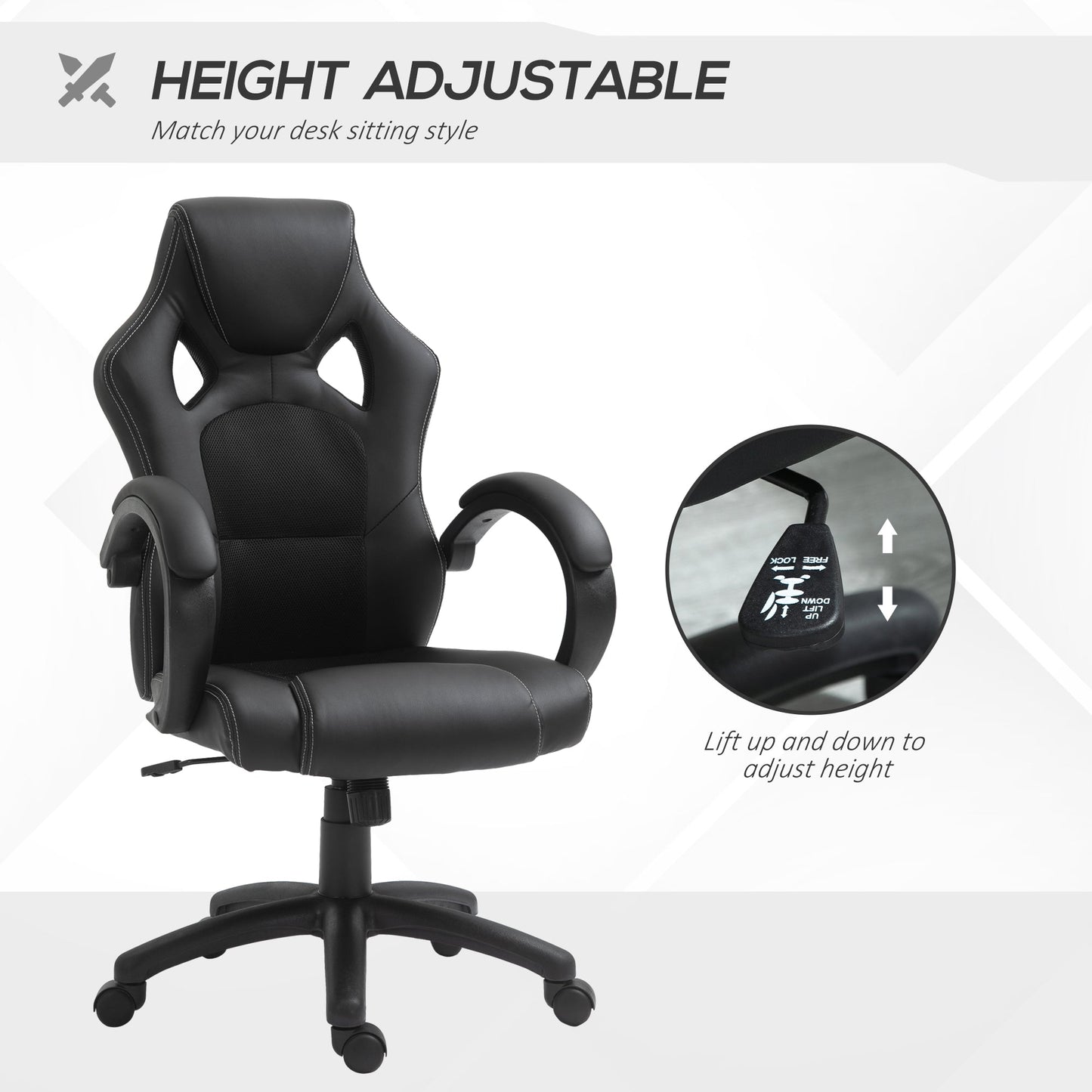 Vinsetto Office Chair Faux Leather Swivel Computer Desk Chair for Home Office with Wheels Armrests Black