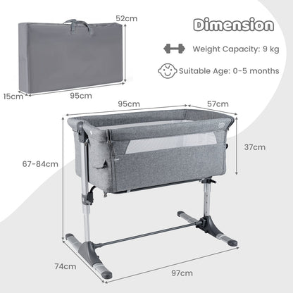 Baby Bassinet Crib Bedside Sleeper with Adjustable Height-Grey