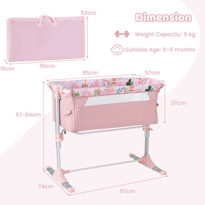 Baby Bassinet Crib Bedside Sleeper with Adjustable Height-Pink