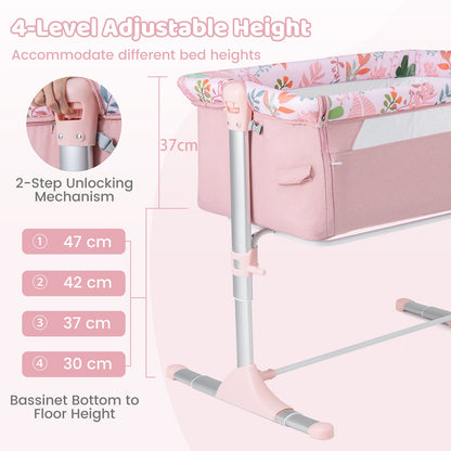 Baby Bassinet Crib Bedside Sleeper with Adjustable Height-Pink