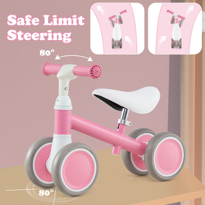 Baby Balance Bike with Height Adjustable Handle and Seat-Pink