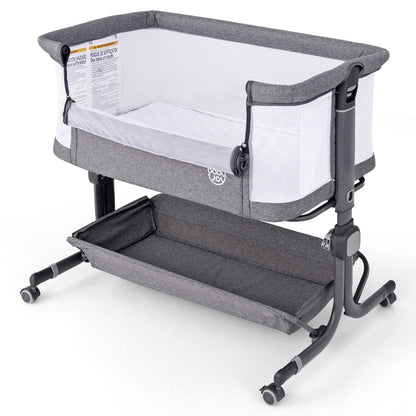 Baby Bassinet Bedside Sleeper with 6-Level Adjustable Height and Storage Shelf-Dark Grey