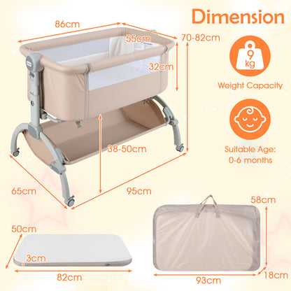 Baby Bassinet Bedside Sleeper with 7-Height Adjustment for Newborns-Beige