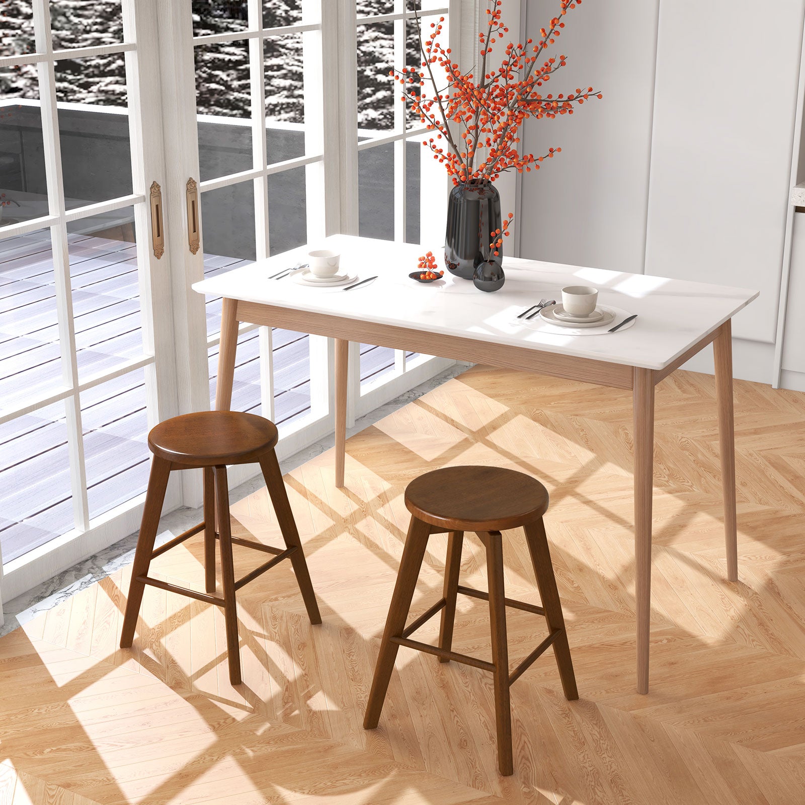 Backless Bar Stool Set of 4 360° Swivel Counter Height Bar Chairs