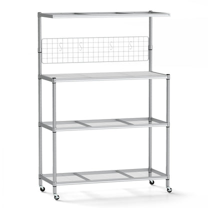 Bakers Rack on Wheels with Adjustable Shelves and Shelf Liner-Silver