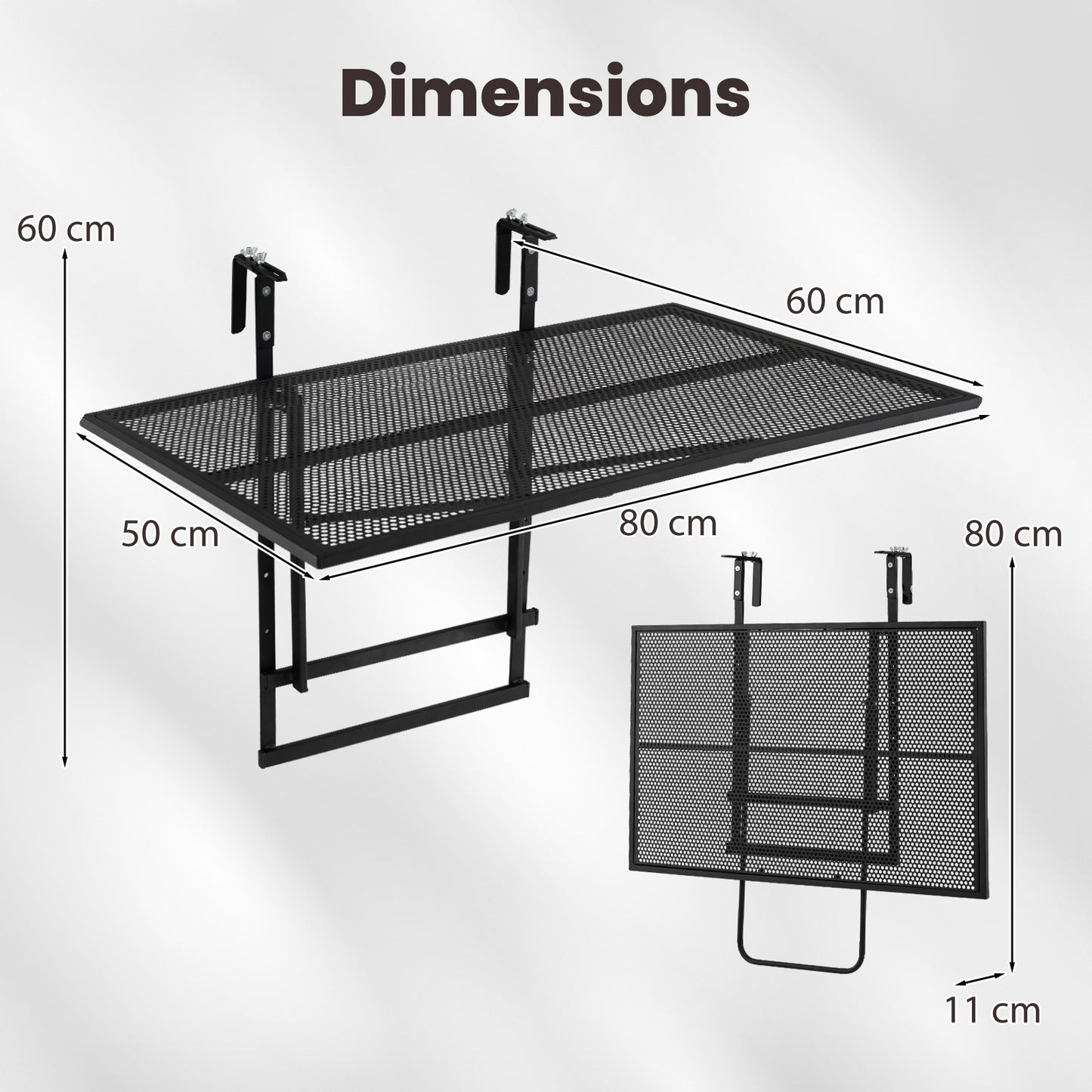 Balcony Railing Table Large Metal Folding Bar Table with Adjustable Height