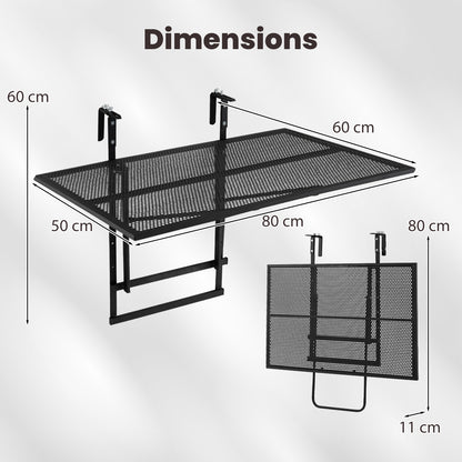 Balcony Railing Table Large Metal Folding Bar Table with Adjustable Height