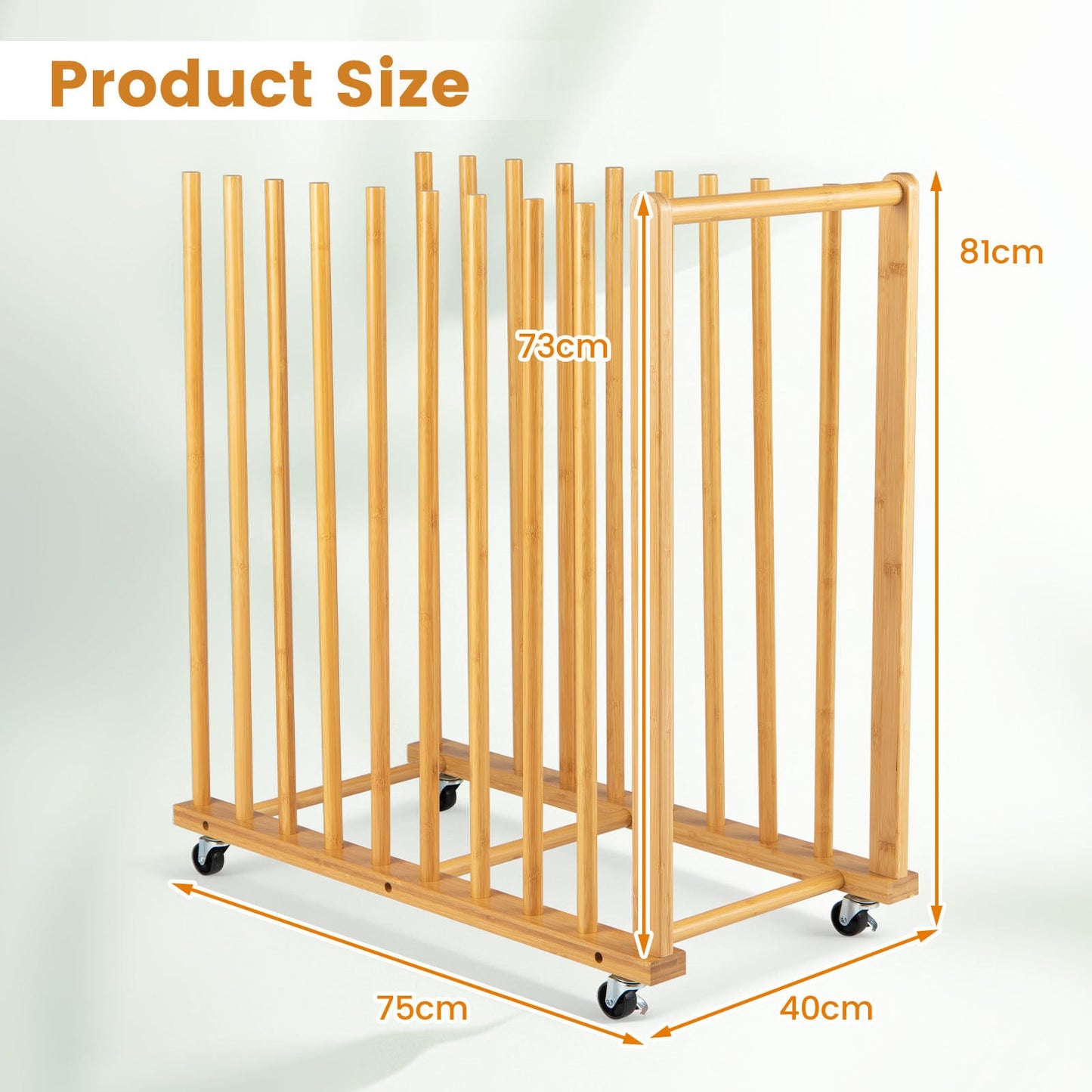 Bamboo Art Storage Rack with 4 Wheels and Side Handle for Canvases and Frames-Natural