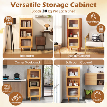 3-Cube Bamboo Cabinet with Open Compartment and 2 Acrylic Doors-Natural