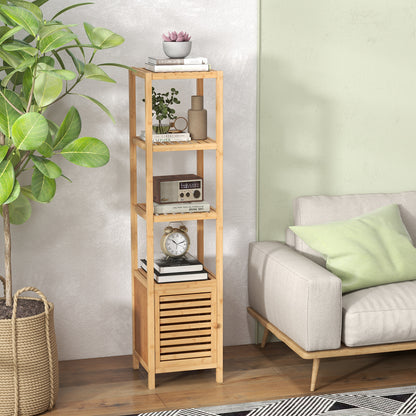 Bamboo Floor Storage Cabinet with Shuttered Door-Natural