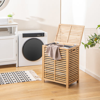 80 L Bamboo Laundry Hamper with Lid and Handles-Natural