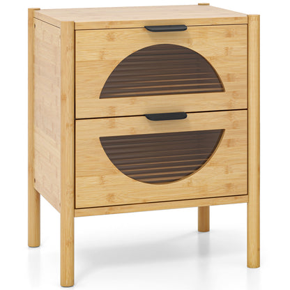 Bamboo Nightstand Mid-century Modern Bedside Table with 2 Storage Drawers-Natural