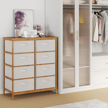 Bamboo Storage Tower with Foldable Fabric Drawers and Top Shelf-Beige