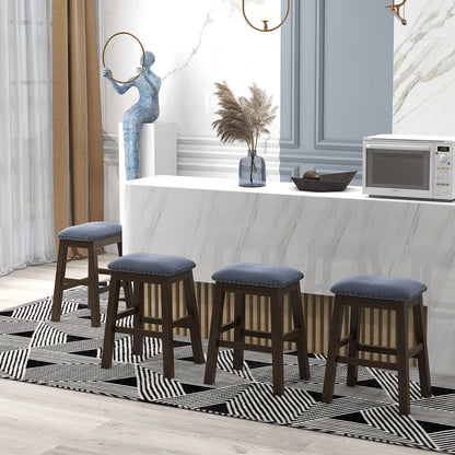 Bar Stool Set of 4 with Padded Seat and Rubber Wood Legs-Brown