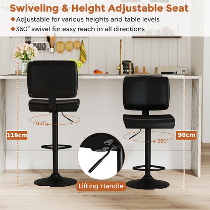 Bar Stools Set of 2 Modern Swivel Bar Chairs with Adjustable Height and PU Leather Padded Seat-Black