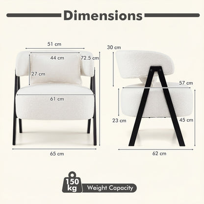 Barrel Accent Chair Upholstered Armchair with Lumbar Pillow-White