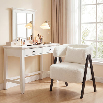 Barrel Accent Chair Upholstered Armchair with Lumbar Pillow-White