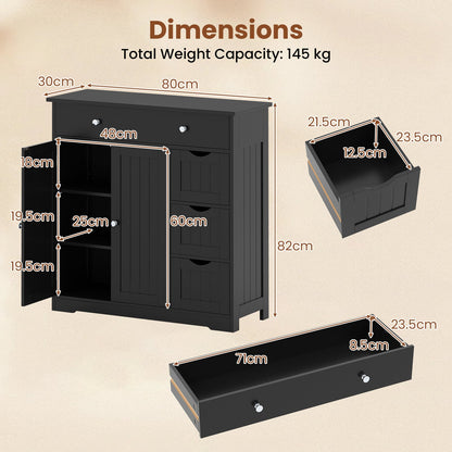 Bathroom Floor Cabinet and Large Storage Cabinet with 4 Drawers 2 Doors and Adjustable Shelf for Living Room-Black