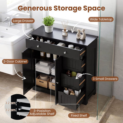 Bathroom Floor Cabinet and Large Storage Cabinet with 4 Drawers 2 Doors and Adjustable Shelf for Living Room-Black
