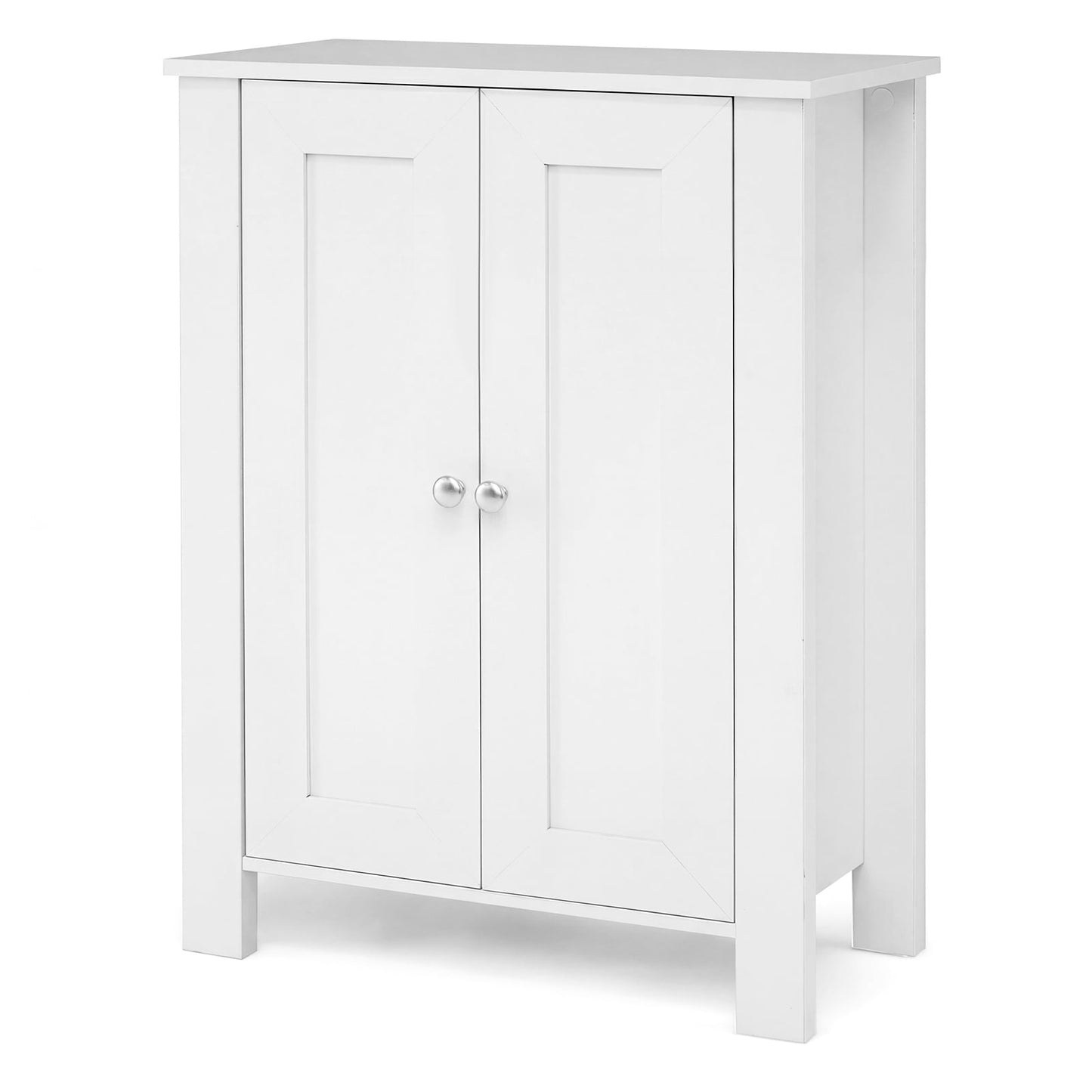 Bathroom Floor Cabinet with Double Doors Freestanding Wooden Storage-White