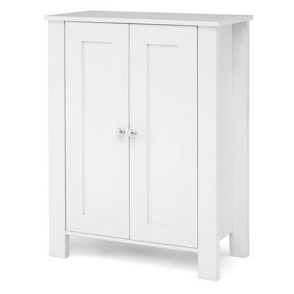 Bathroom Floor Cabinet with Double Doors Freestanding Wooden Storage-White