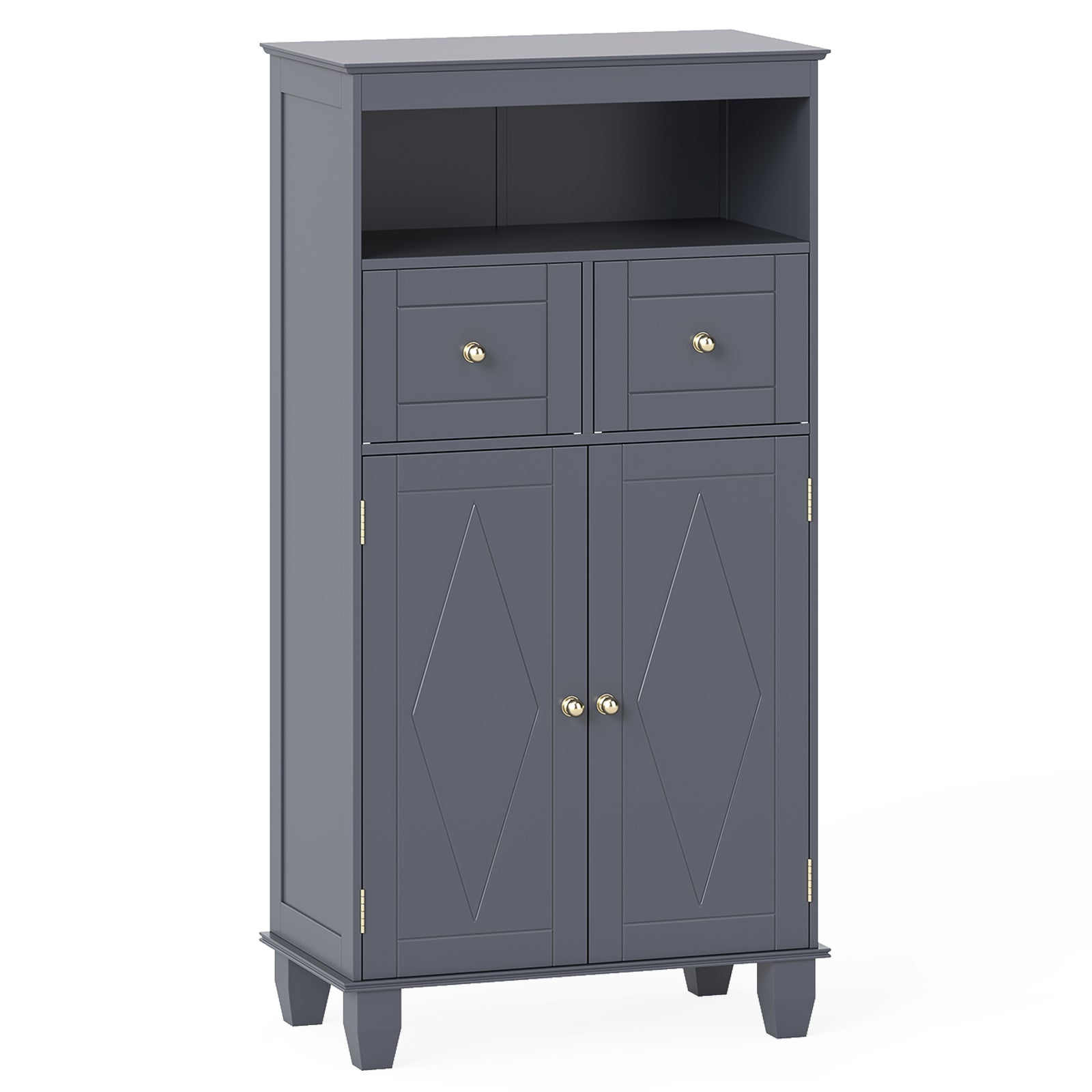 Bathroom Floor Storage Cabinet with Doors and Shelves-Gray