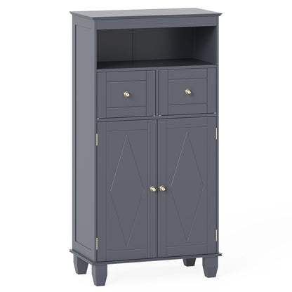 Bathroom Floor Storage Cabinet with Doors and Shelves-Gray