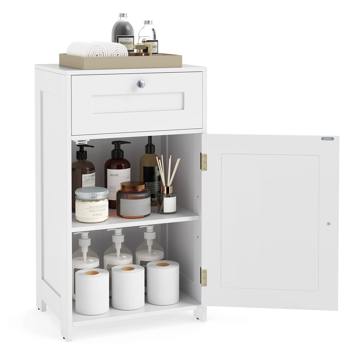Bathroom Storage Cabinet with Drawer & Door with Anti-Tipping Devices-White