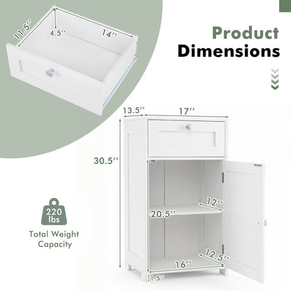 Bathroom Storage Cabinet with Drawer & Door with Anti-Tipping Devices-White