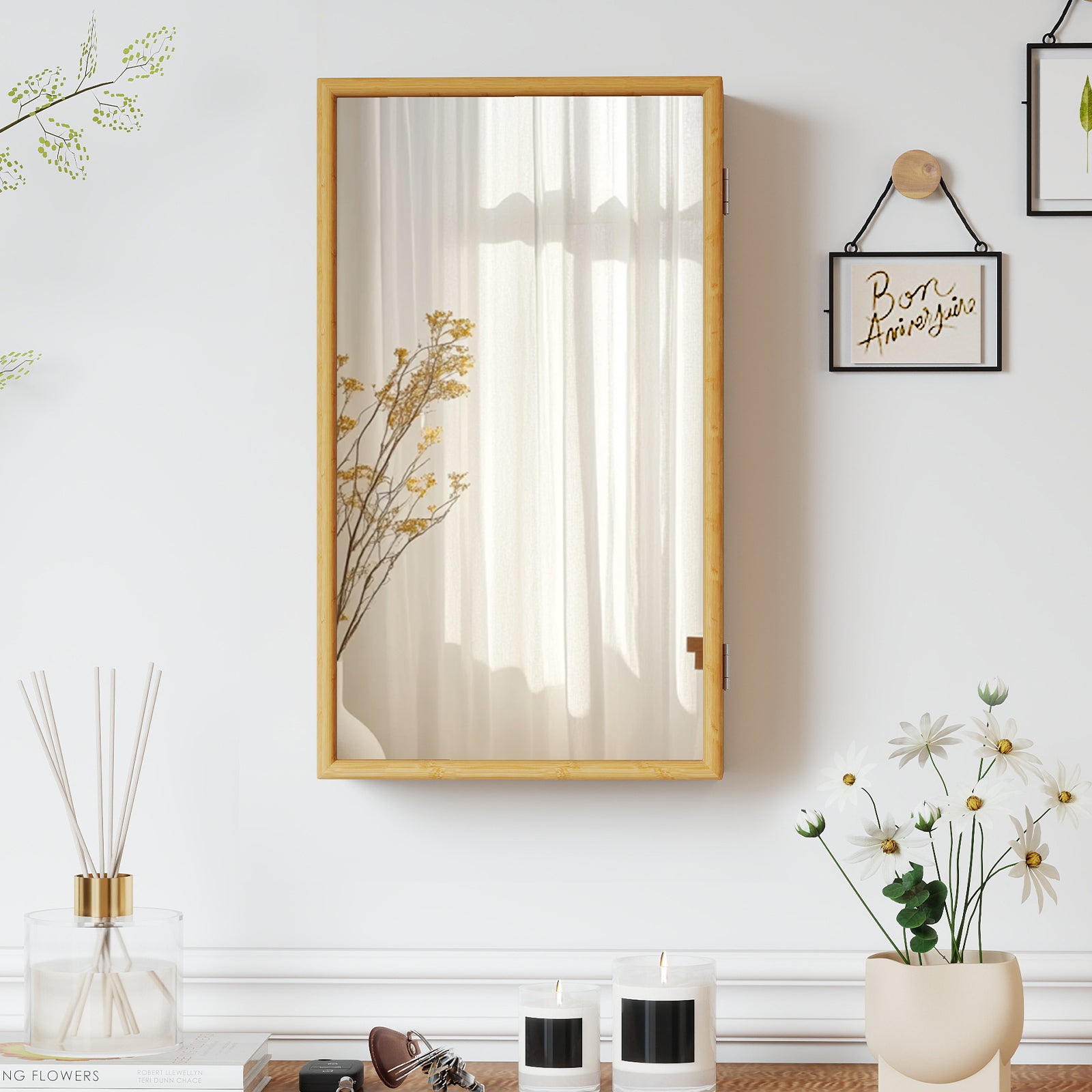 Bathroom Wall Cabinet Bamboo Medicine Cabinet with Mirror-Natural
