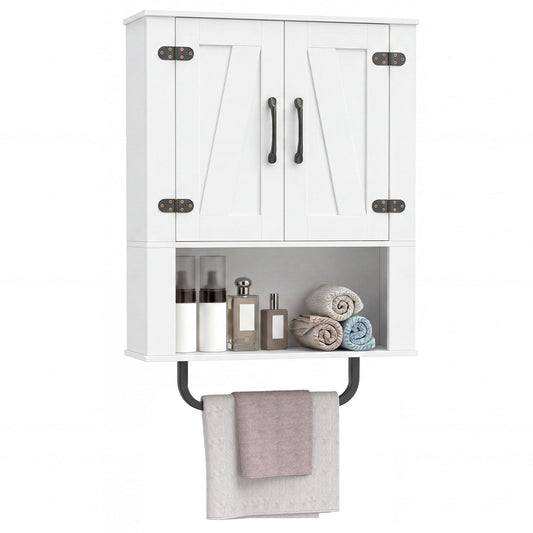 Bathroom Wall Cabinet Farmhouse Wall Mounted Organizer with 2 Barn Doors-White