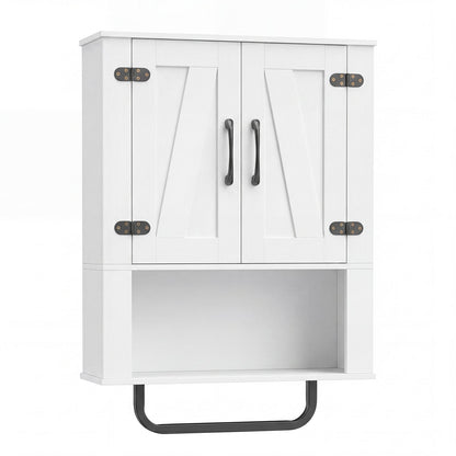 Bathroom Wall Cabinet Farmhouse Wall Mounted Organizer with 2 Barn Doors-White