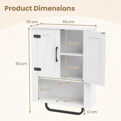 Bathroom Wall Cabinet Farmhouse Wall Mounted Organizer with 2 Barn Doors-White