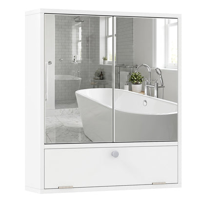 Bathroom Wall Cabinet with 2 Mirrored Doors & Flip-Down Door for Storage-White