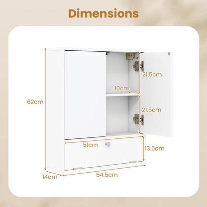 Bathroom Wall Cabinet with 2 Mirrored Doors & Flip-Down Door for Storage-White