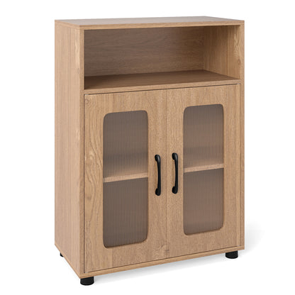 Bathroom Cabinet Freestanding Cabinet with 2 Doors and 3-Level Adjustable Shelf-Natural