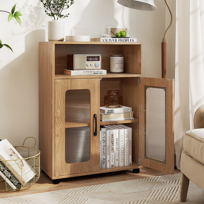 Bathroom Cabinet Freestanding Cabinet with 2 Doors and 3-Level Adjustable Shelf-Natural
