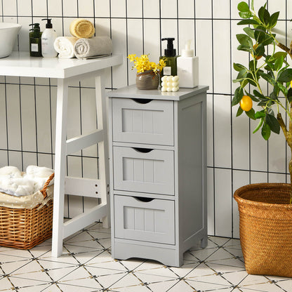 Bathroom Floor Cabinet with 3 Drawers and Cut-Off Handle-Grey