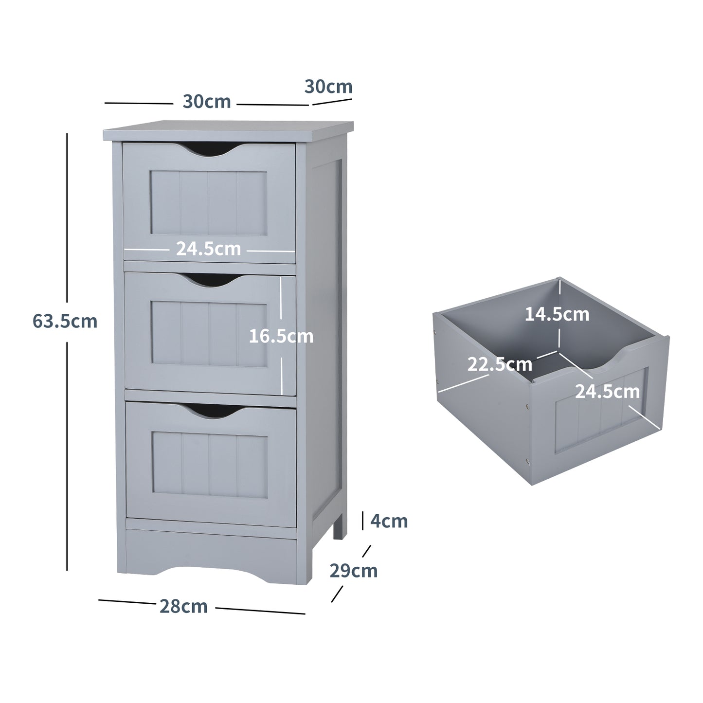 Bathroom Floor Cabinet with 3 Drawers and Cut-Off Handle-Grey