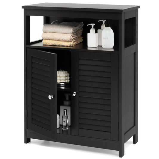 Bathroom Floor Cabinet with Double Shutter Door and Adjustable Shelf-Black