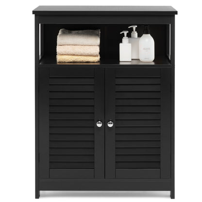 Bathroom Floor Cabinet with Double Shutter Door and Adjustable Shelf-Black