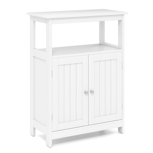 Bathroom Floor Cabinet with Open Shelf and Adjustable Shelf-White